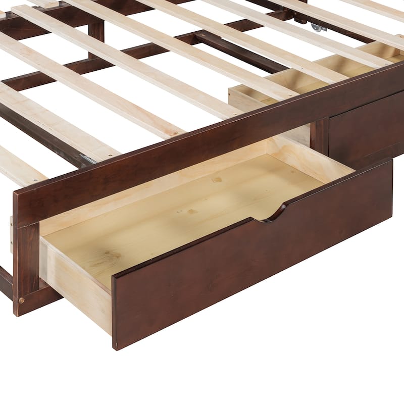 Pine Wood Daybed with Pull-Out Trundle and Two Storage Drawers, Twin to King