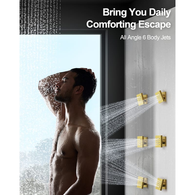 GRANDJOY Shower System 12 inch Ceiling Mount Rainfall Shower Head Body Jets Handheld Spray Combo 64 Colors LED