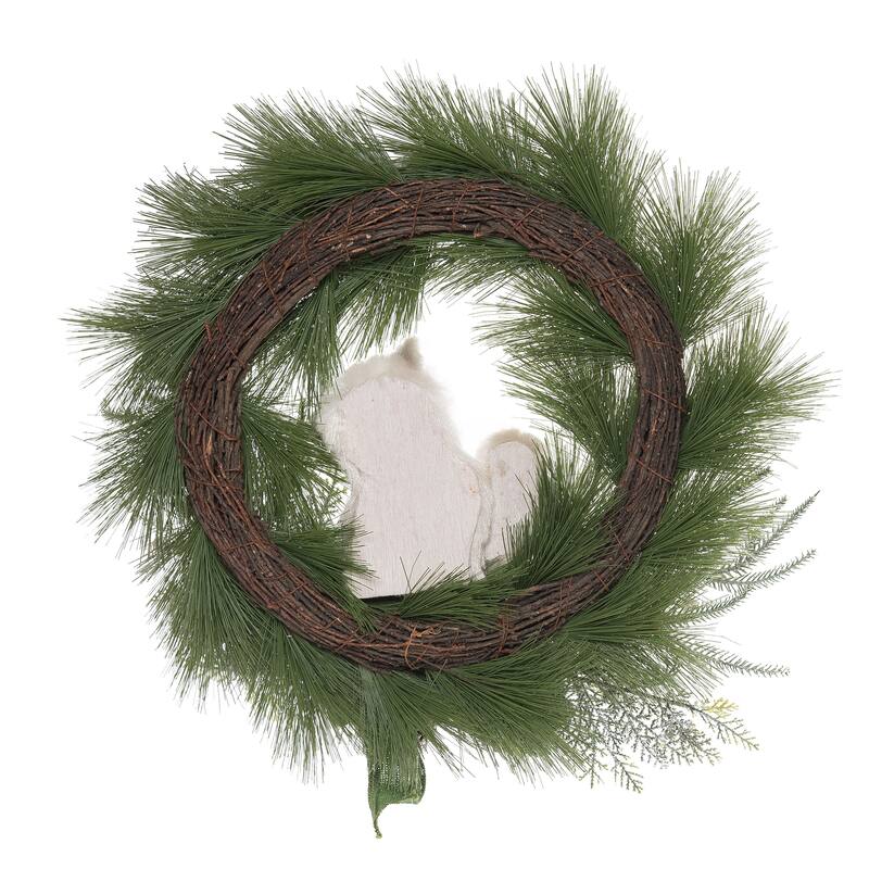 Transpac Foam 24.41 in. Green Christmas Acorn and Snowy Owl Wreath