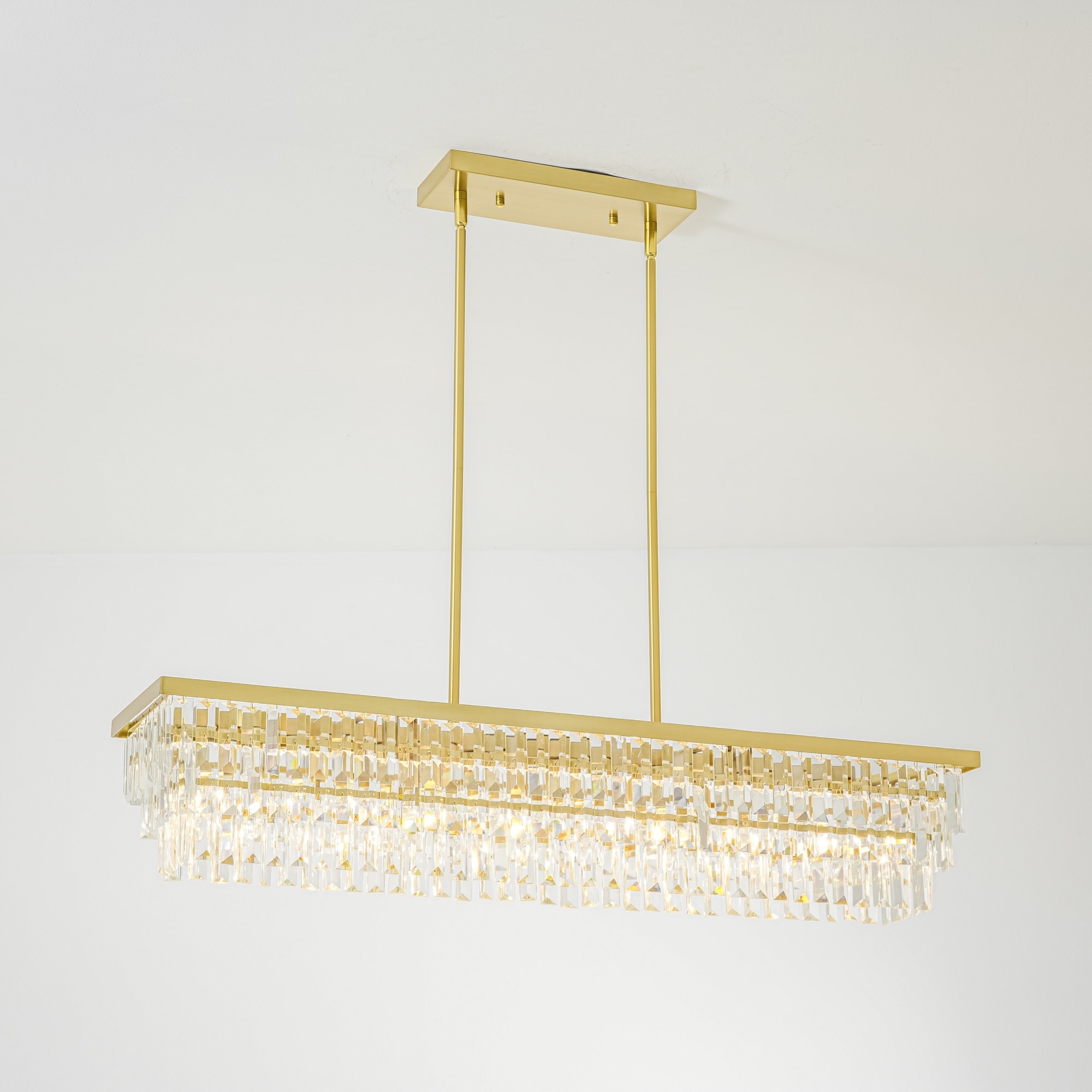Rennnsan 8-Light Modern Brass Rectangular Crystal Chandelier for Dining Room - 38.6 in. W × 8.7 in. D × 7.1 in. H