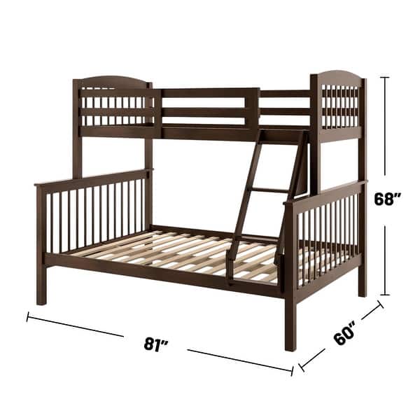dimension image slide 0 of 4, Slat Design Twin over Full Bunk Bed with Angled Ladder in Dark Walnut