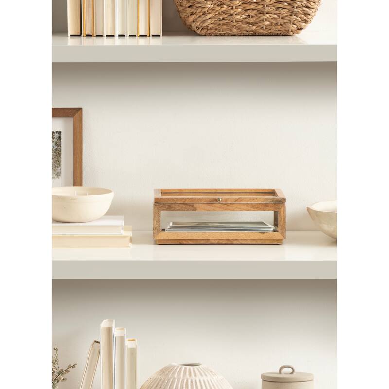 Kate and Laurel Curiel Decorative Wood and Glass Storage Box - 10x6x4