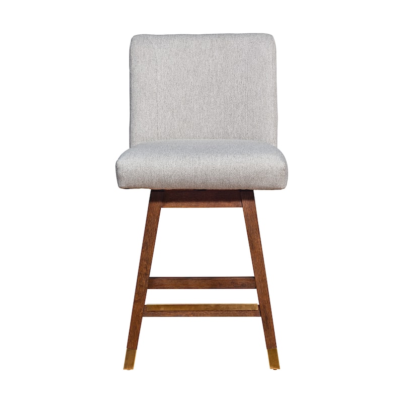 26" Taupe And Brown Solid Wood Swivel Bar Height Bar Chair With Footrest