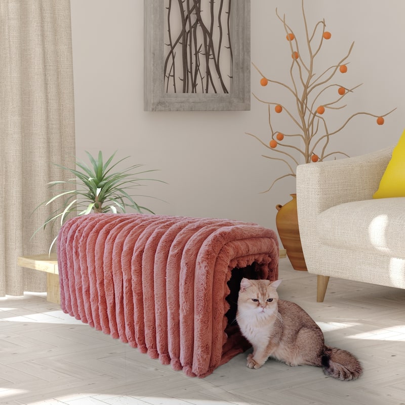 Pet Supplies Ottoman Storage Bench Corduroy Bench Cat's Nest to Hide for the Living Room, Entryway and Bedroom - Brown