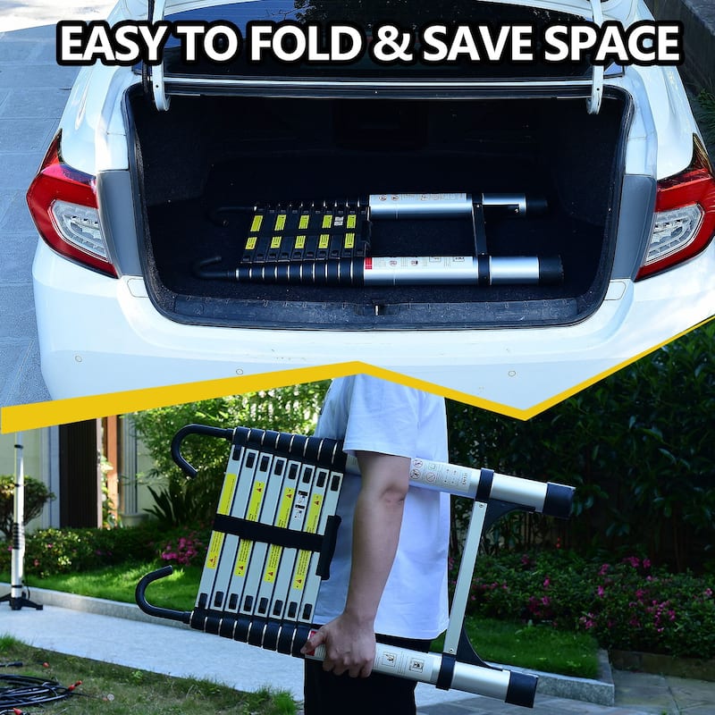 8.5FT Telescopic Ladder,telescopic Aluminum Alloy Multi-purpose Folding Telescopic Ladder With Hooks And Triangular
