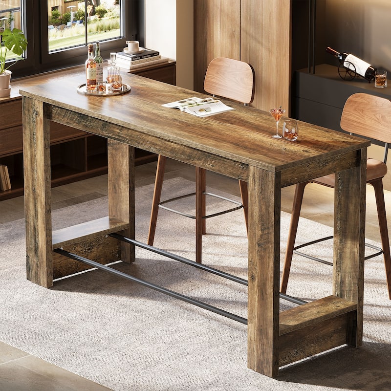 63'' Bar Table Counter Height Pub Table Home Bar Unit for Kitchen - Brown