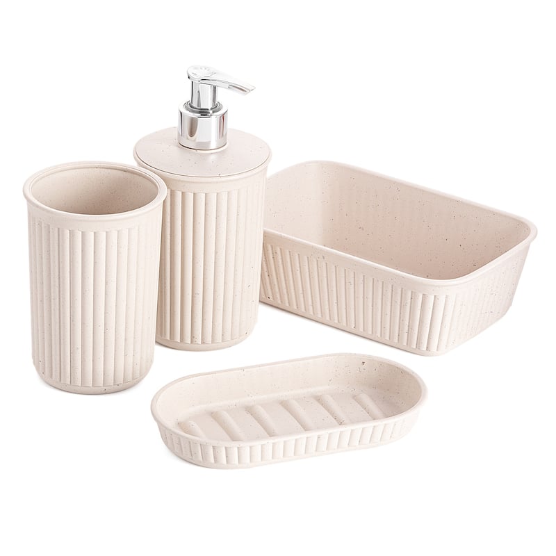 Superio Ribbed Bathroom Accessory Set, 4 pack - 6.26"W x 6.54"D x 4.41"H