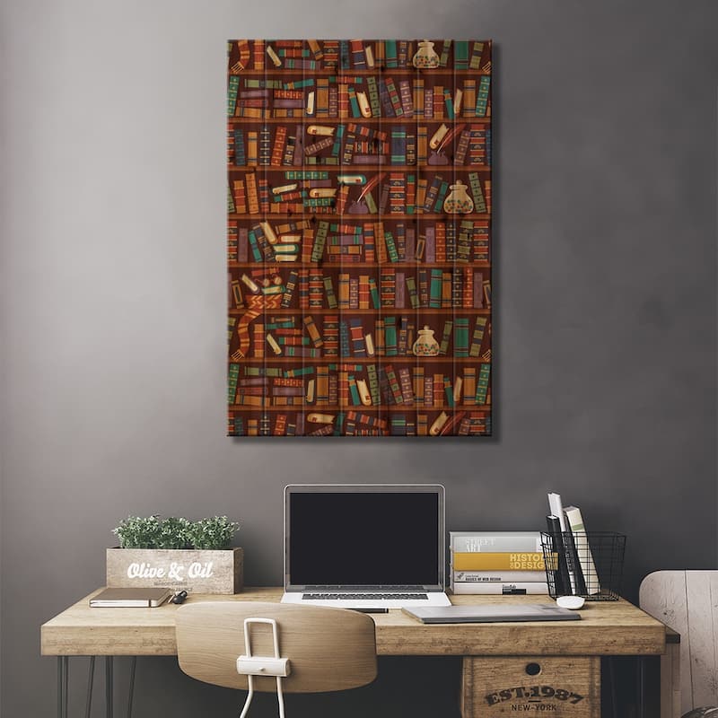 Bookshelf Print On Wood by Risa Rodil - Multi-Color
