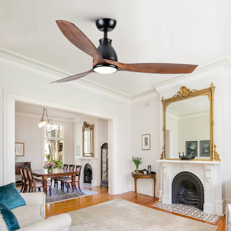 YUHAO 56 inch 6 Speed Quiet DC Motor Indoor Matte White Ceiling Fans with Lights and Remote Control
