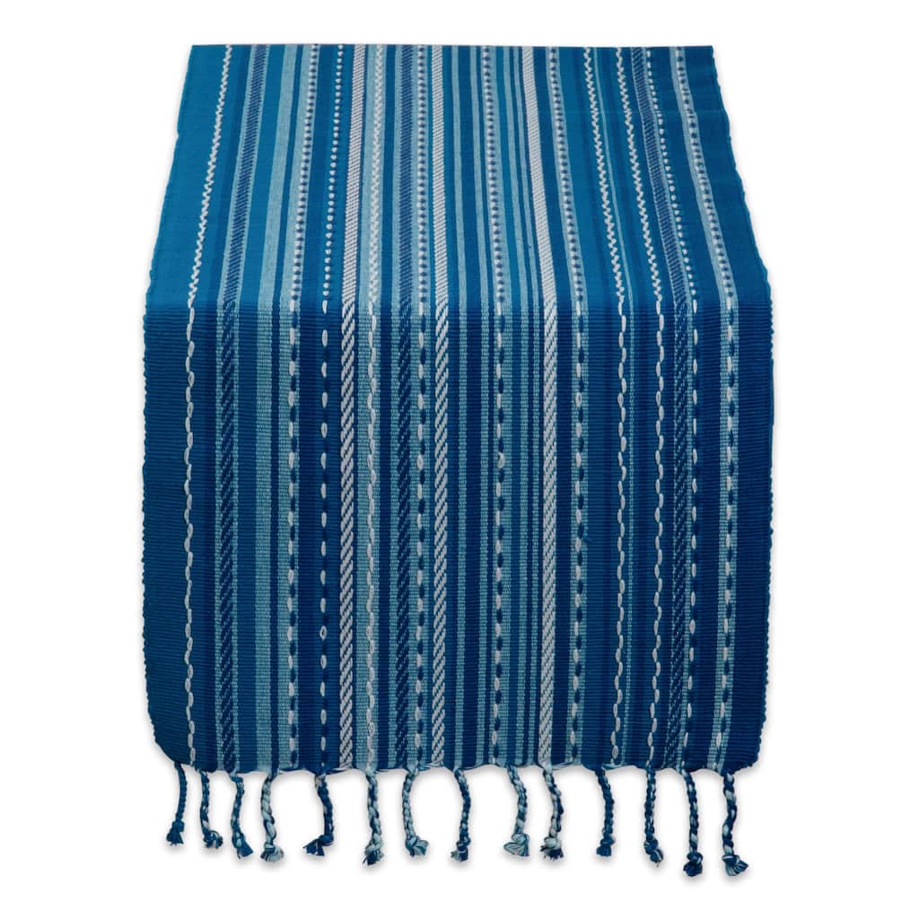 DII Blue Tonal Stripe With Fringe Table Runner