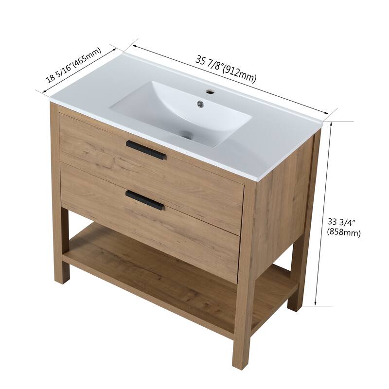 Beingnext 30"/36" Bathroom Vanity with Sink, Single Sink Freestanding Bathroom Vanity with 2 Soft Close Drawers