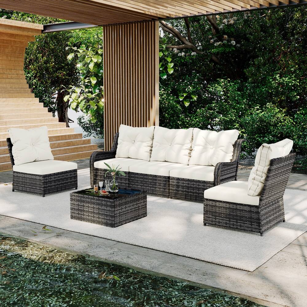 4 Piece Wicker Patio Conversation set with Table