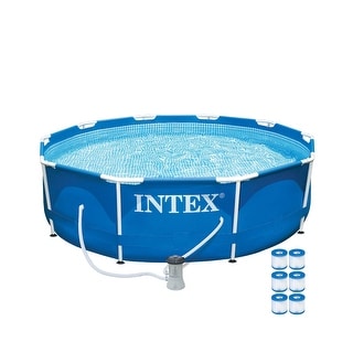 Intex 10ft x 30in Metal Frame Above Ground Pool Set & 6 Type H Filter Cartridges - 46