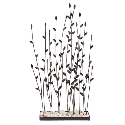Metal Floral Decorative Sculpture with Loose Stones - Black - Roche River Decor