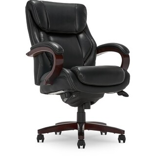 La-Z-Boy Bellamy Executive Leather Office Chair with Memory Foam Cushions, Solid Wood Arms and Base, Waterfall Seat Edge