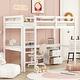 preview thumbnail 1 of 8, White Twin Size Wood Loft Wood Bed with Under-bed, Built-in Desk, a Storage Cabinet of 2 Drawers, Guardrails and Ladder White