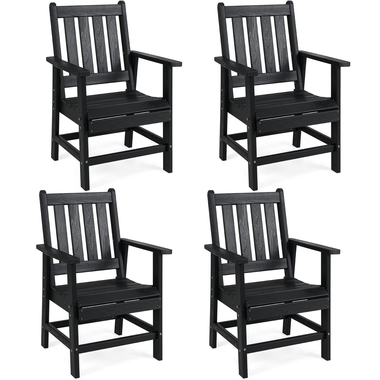 Gymax Patio Dining Chairs Set of 4 w/Wide Armrests Curved Seat Wood