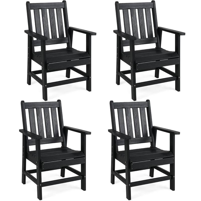 Gymax Patio Dining Chairs Set of 4 w/Wide Armrests Curved Seat Wood - Black