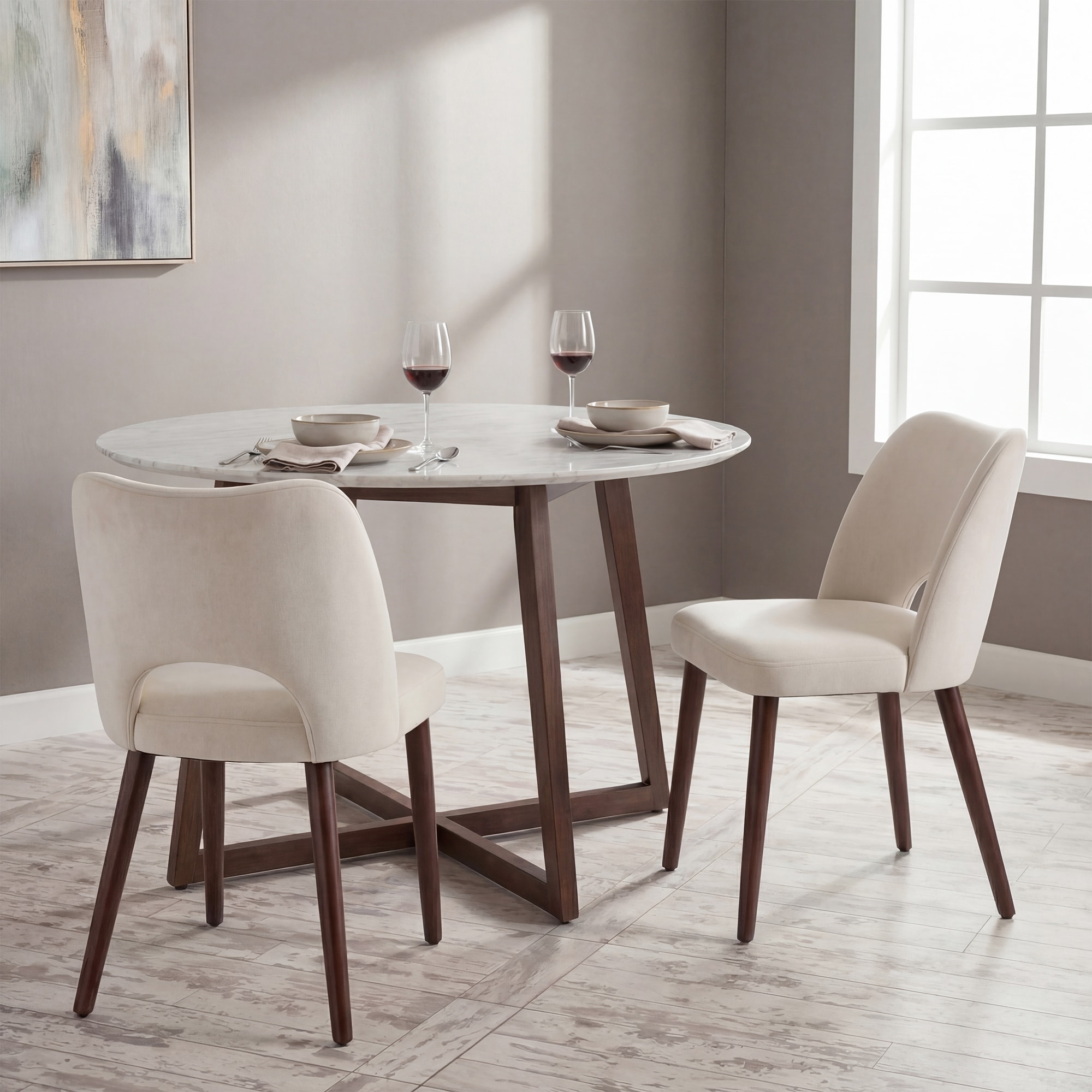 Contemporary Upholstered Dining Chairs with Open Cutout Backrest & Solid Wood Legs