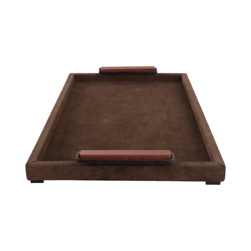 Wood Metal Modern Serving Tray with Handles Home Decor - 2" Brown - 19" x 12" x 2"