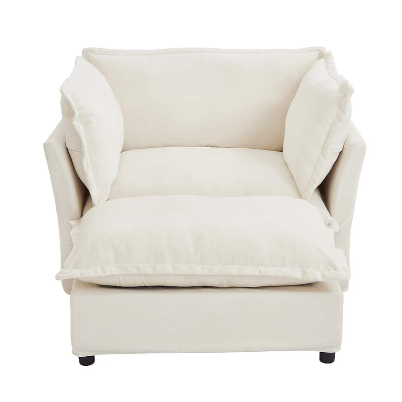 Modern Chenille Armchair with Plush Cushions and Movable Ottoman by Harper&Bright Designs