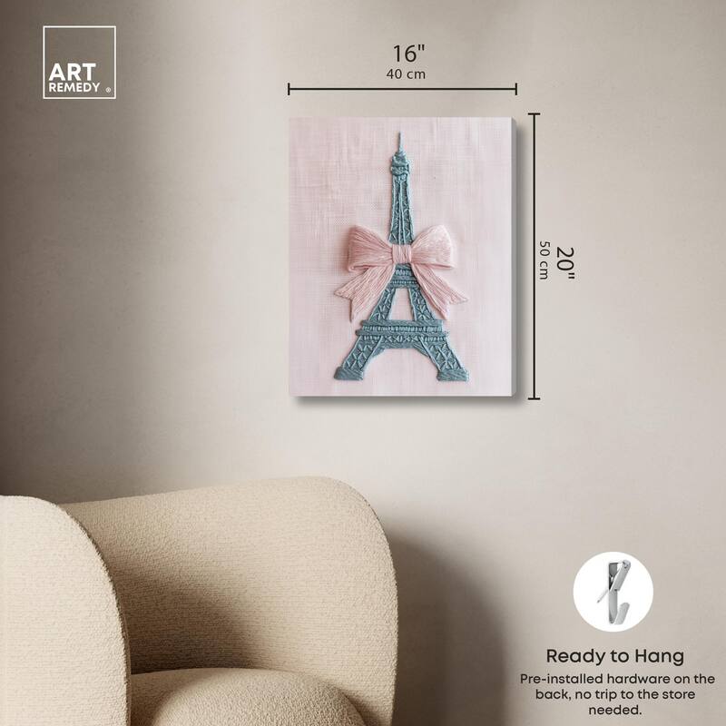 Stitched Eiffel Tower Bow Canvas by Art Remedy, Gallery Wrapped