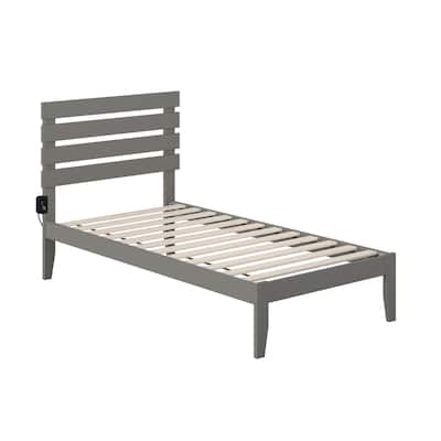 Twin Bed with USB Charger - Modern Design, Grey Finish, Slat Kit Included - No Box Spring Needed