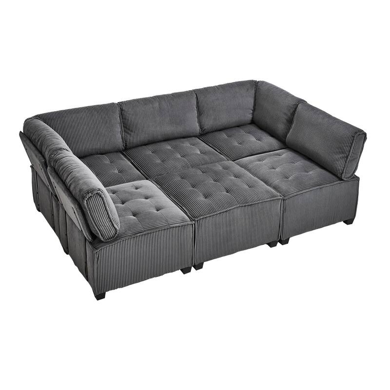121.26" Corduroy Modular Sectional Sofa 6- Seat U Shaped Couch with Reversible Chaise and Ottoman