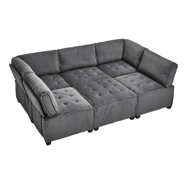 Ergonomic Lounge Modular Couch Corduroy Sectional Sofa with Deep Seat Ottoman Chaise and High-Rebound Thick Cushions