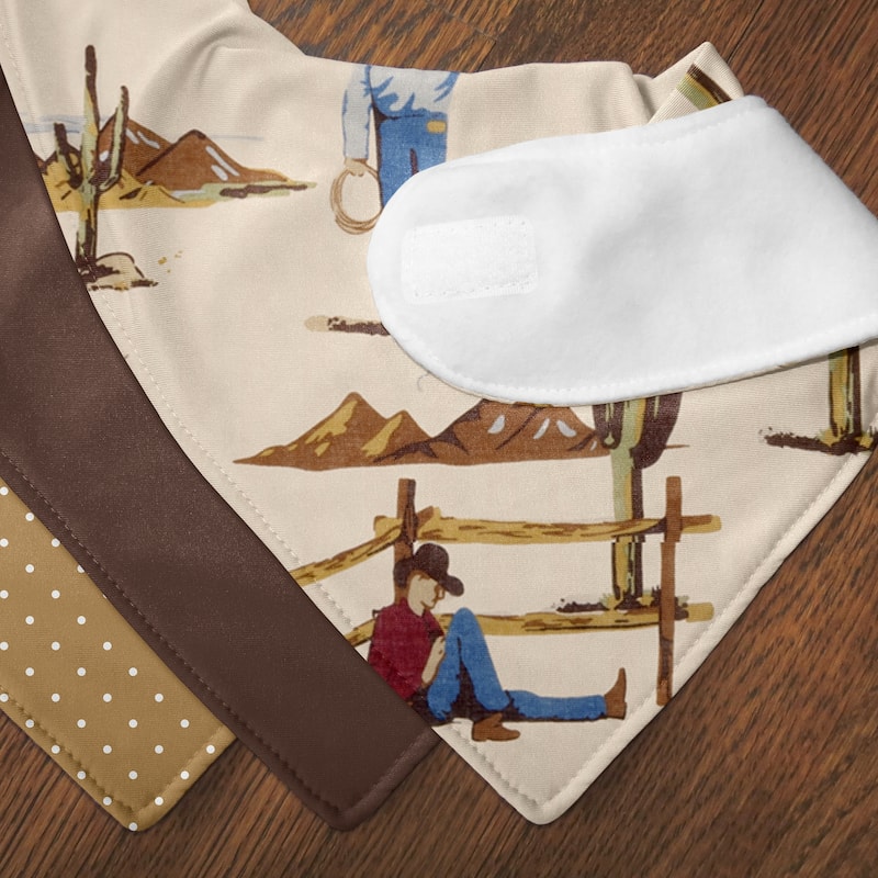 Sweet Jojo Designs Western Cowboy Fabric Bandana Baby Bibs 3 Pack Set Red Blue Chocolate Brown White Wild West Southern Horse