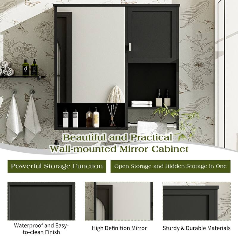 GDFStudio - Linton Modern Wall-Mounted Bathroom Medicine Cabinet with Mirror, Adjustable Shelves and Towels Bar - 29'' x 28''