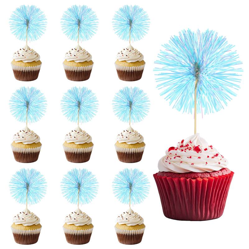 50 Pcs Firework Cupcake Toppers Sparkle Tinsel Picks