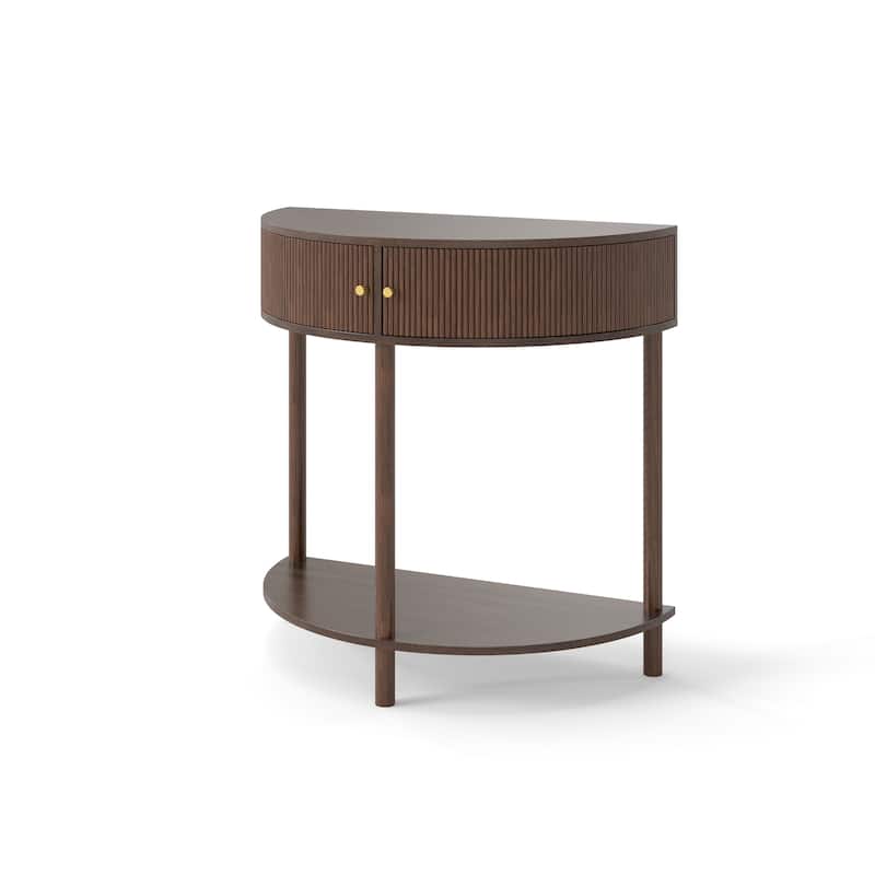 Artisan-Crafted Demi-Lune Console Table,Unique Half Moon Design End Table with 2 Drawers and Shelf