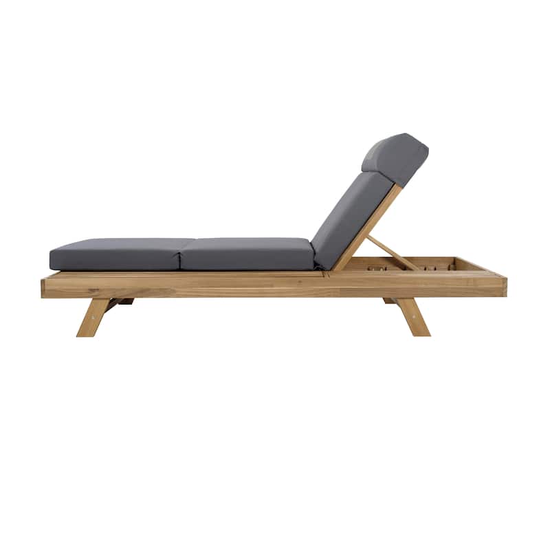 Christopher Knight Home - Bellara Modern Outdoor Acacia Wood Adjustable Chaise Lounge with Water-Resistant Headrest Cushion