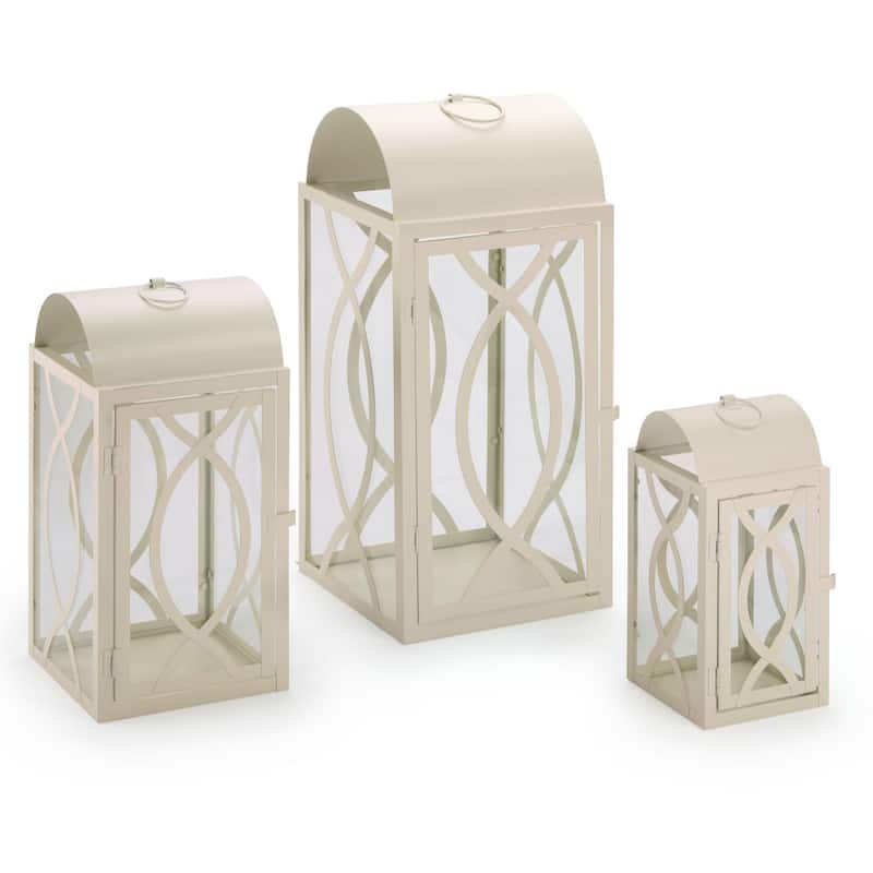 Set of 3 Indoor-Outdoor Rogan Metal Lanterns- White
