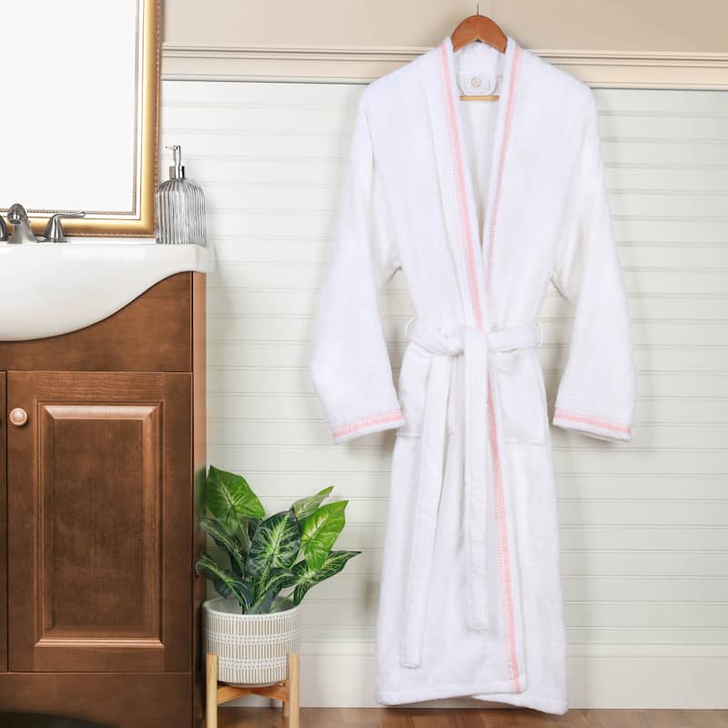Superior Unisex Turkish Cotton Terry Kimono Bathrobe with Embroidery Robe - Extra Large - Emberglow/White
