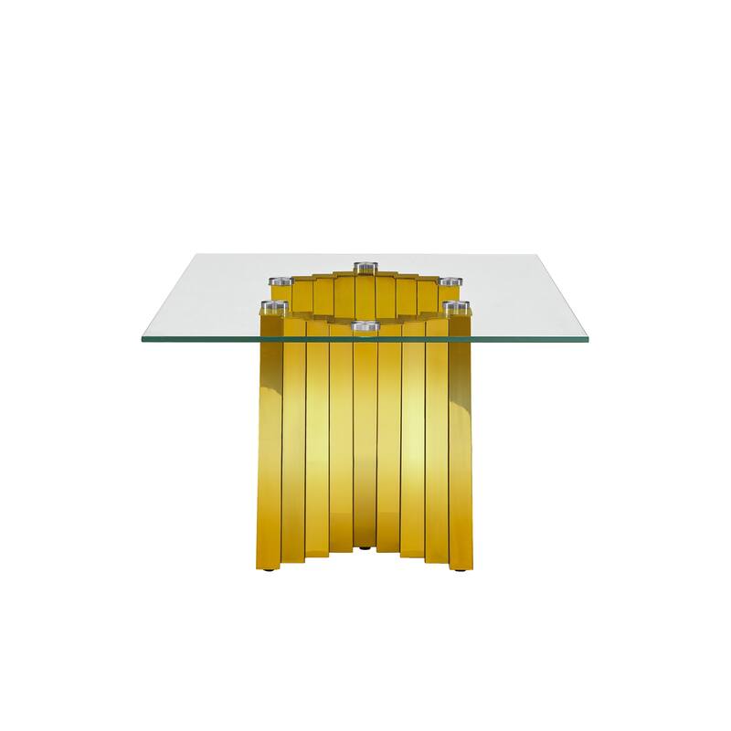 Tempered Glass Top Coffee Table with Gold Mirror Finish Stainless Steel Base