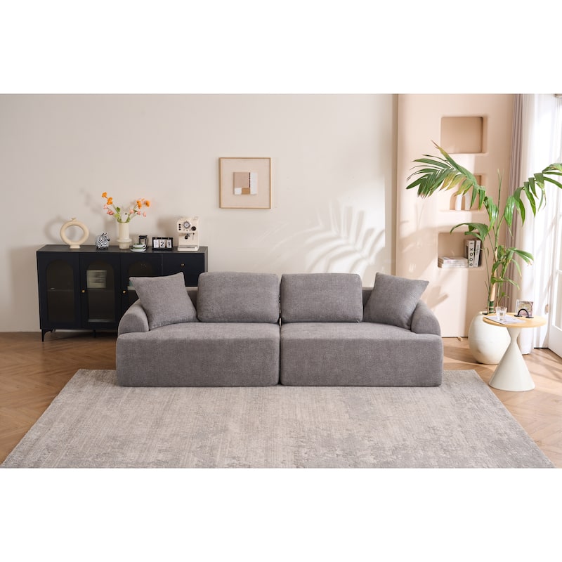 4-Seater Crochet Yarn Fabric Full Sponge Compression Combined Sofa with 4 Pillows - Grey
