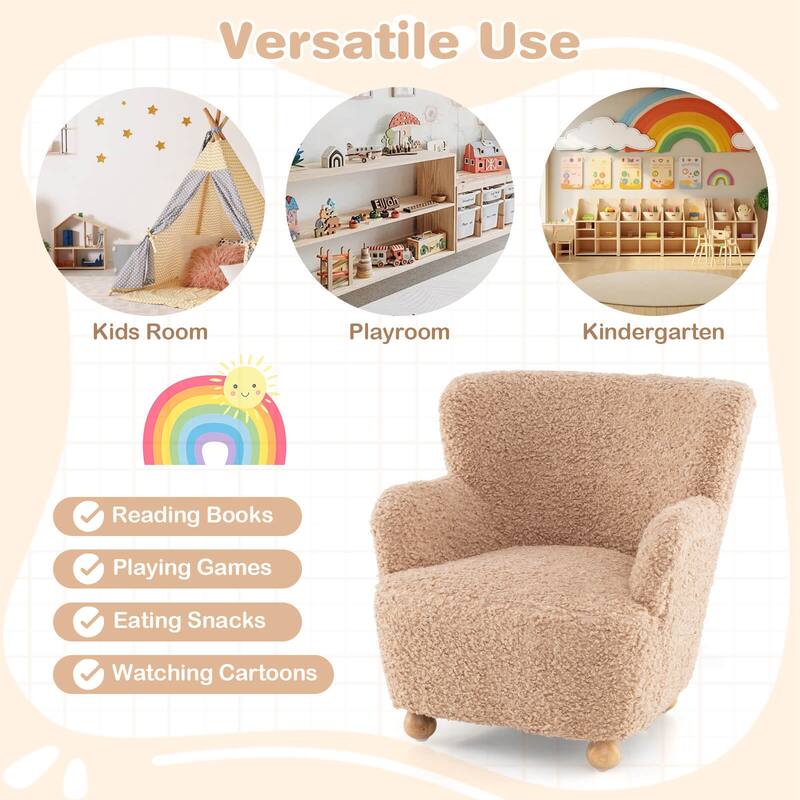 Costway Sherpa Kids Sofa with Solid Rubber Wood Legs for Boys & Girls - See Details