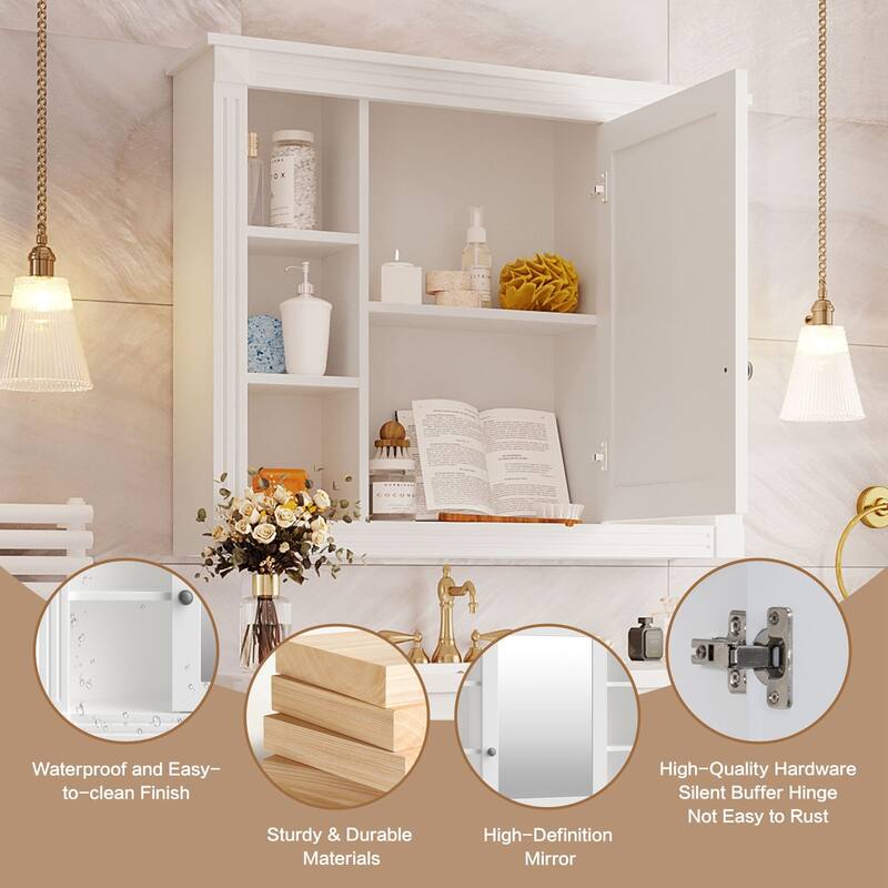 Wall-Mounted Medicine Cabinet with Mirror, Modern Bathroom Storage Cabinet, Adjustable Shelves, Towel Rod, Black