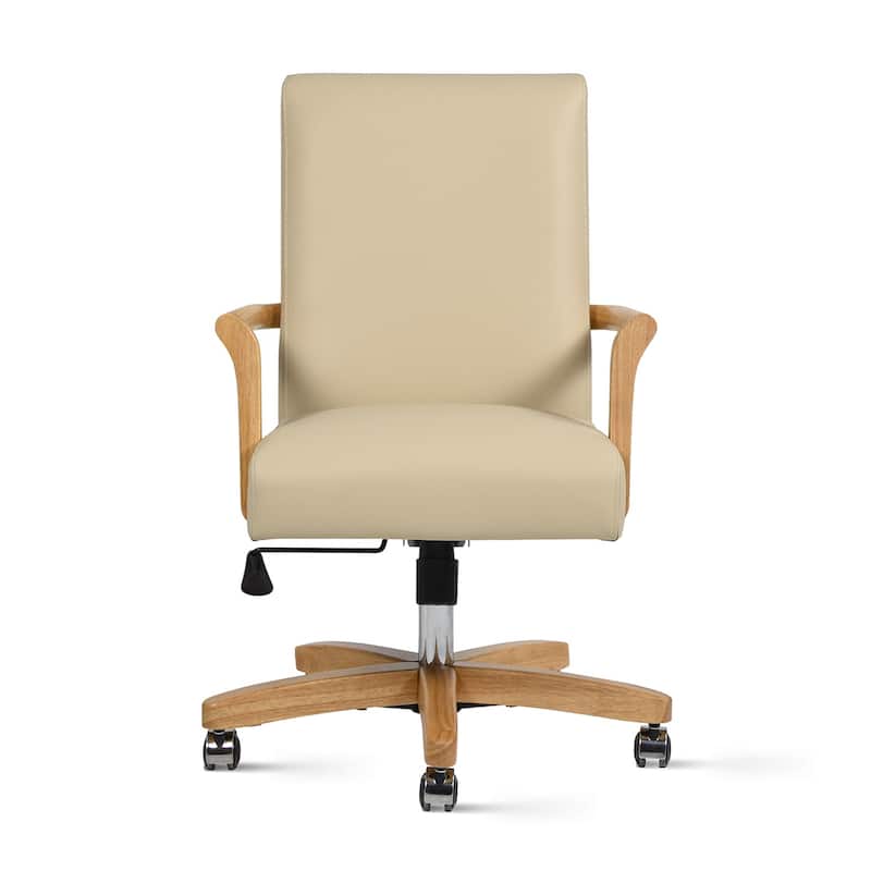 Dumont Modern Farmhouse Top Grain Leather Swivel Office Desk Chair