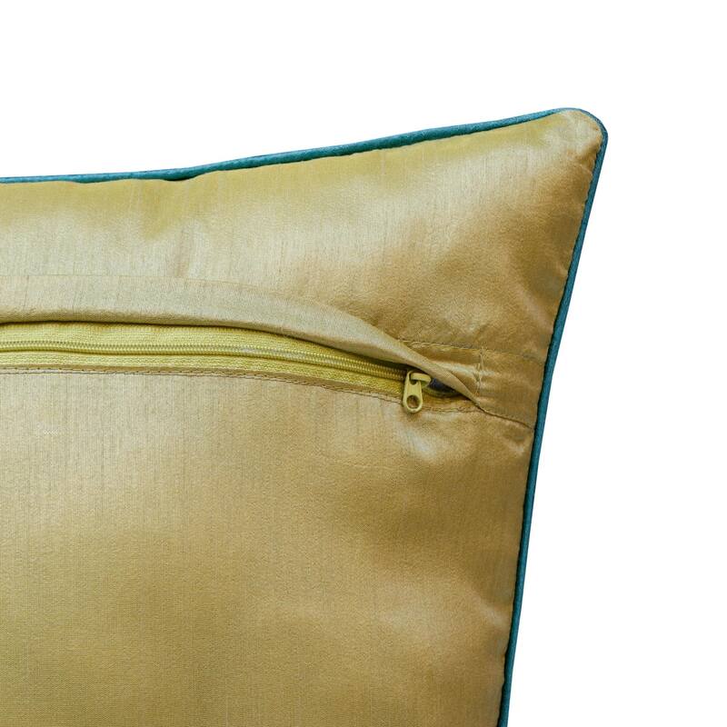 Hand Woven Tropical Leaves Square Throw Pillow - 20" - Green and Blue