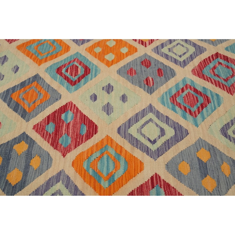 Hand Woven Oriental 100% Wool Carpet Southwestern Tribal Multi-Colored Kilim Area Rug - 7' 10'' X 5' 10''