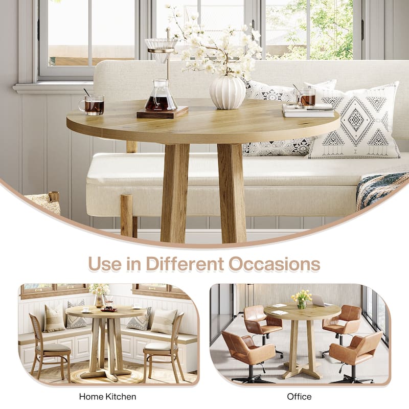 31.5” Round Dining Table Farmhouse Small Kitchen Table with Base - Natural Wood Color - N/A