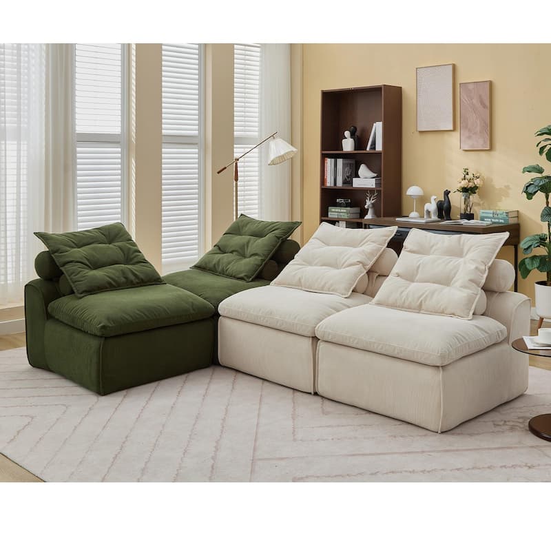 Corduroy Modular Sof, Ergonomic Neck Pillow-Back Lounge Sofa Chair, Two-Tone Upholstered Couch for Living Room