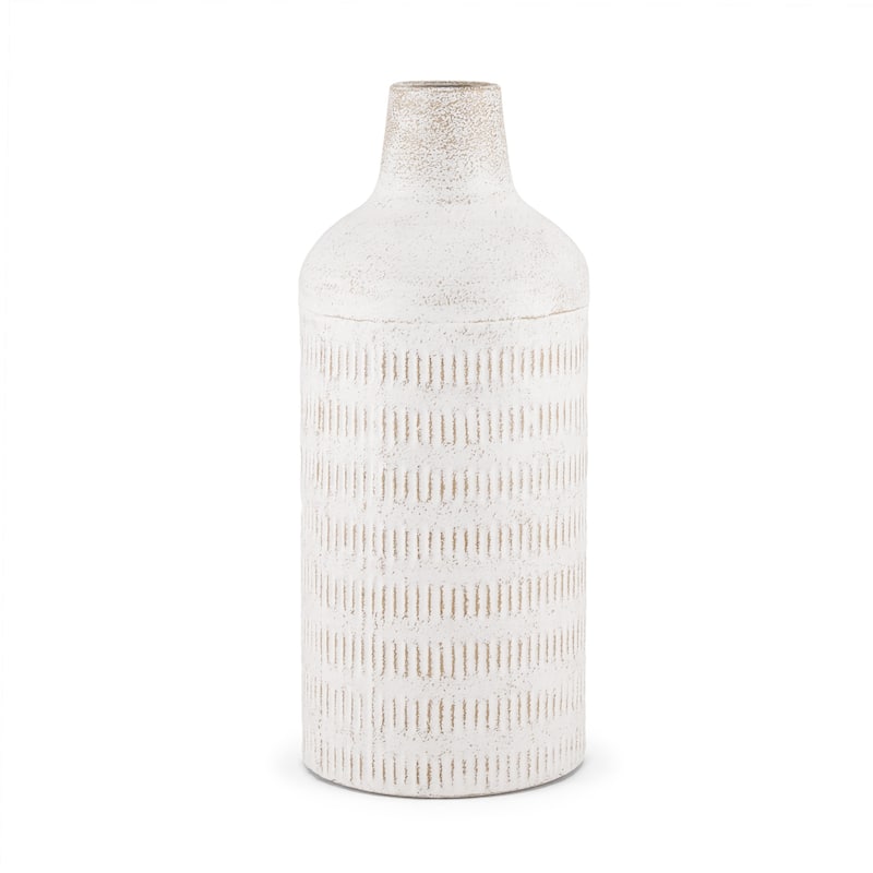 14" Off White And Natural Geometric Metal Cylinder Table Vase - 5.91