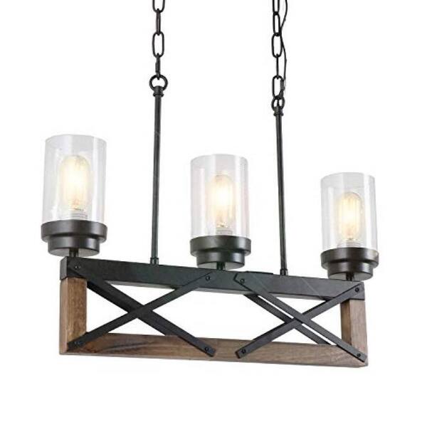 4 light wood black chandelier with clear glass shade Bed Bath