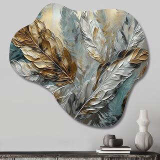 Silver And Gold Expressions Of Freedom I - Boho Feather Sculptures Wall Art In Metal - Metal Cloud Shape Print