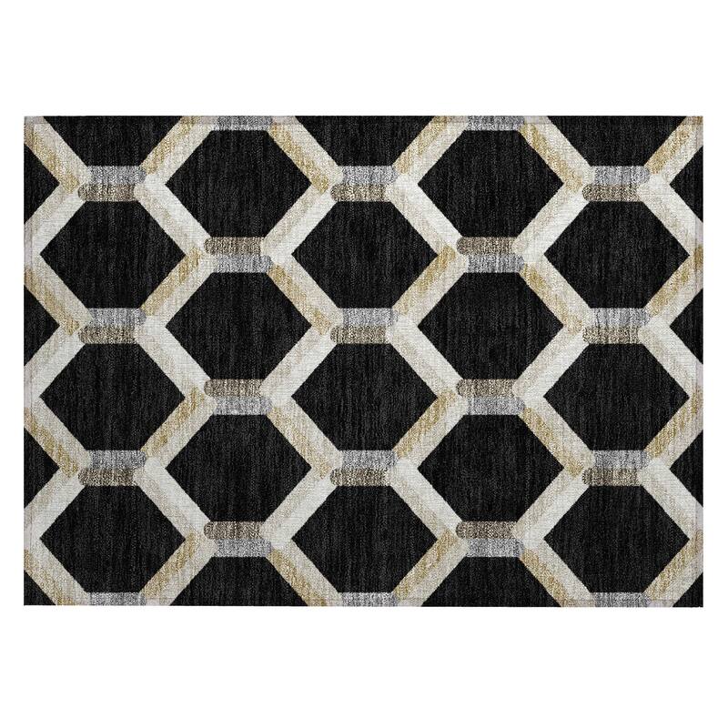 Machine Washable Indoor/ Outdoor Modern Trellis Chantille Rug