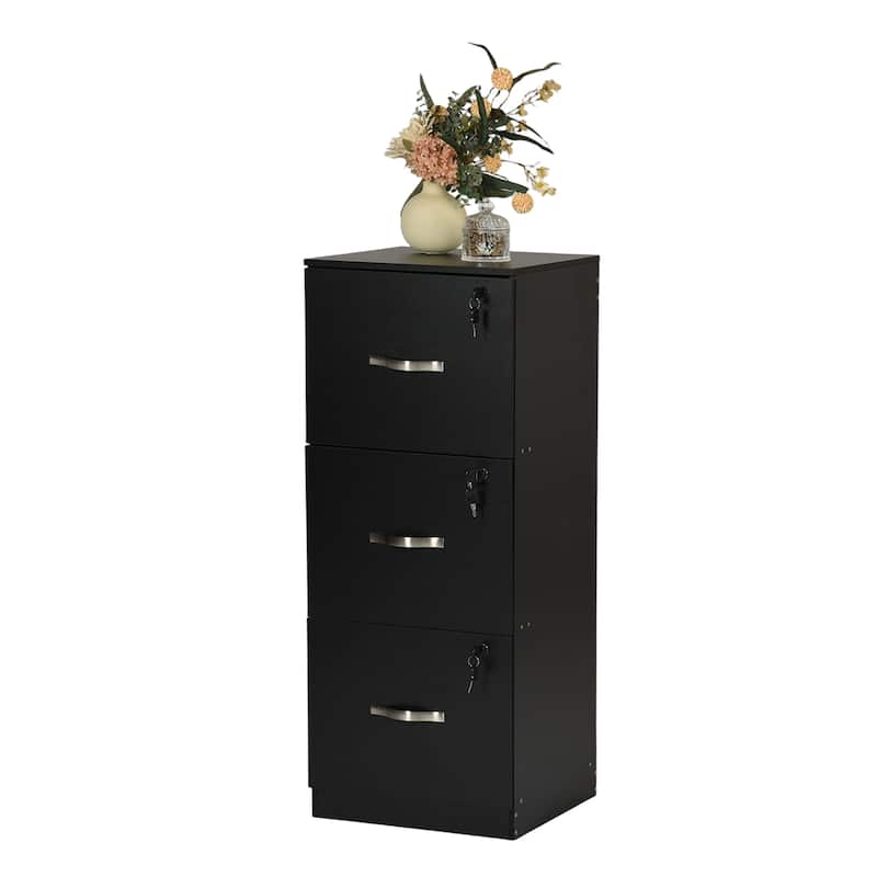 Homy Casa Black 3-Drawer Mobile File Cabinet Lock and Wheels